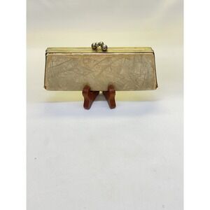 Vintage Cream Marbled Eyeglass Case With Crushed Red Velvet Liner 6 1/4"